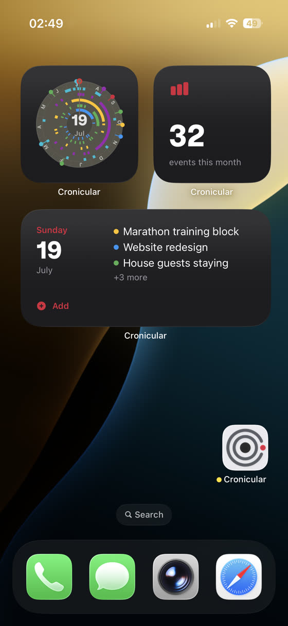Cronicular widgets on the iPhone Home Screen